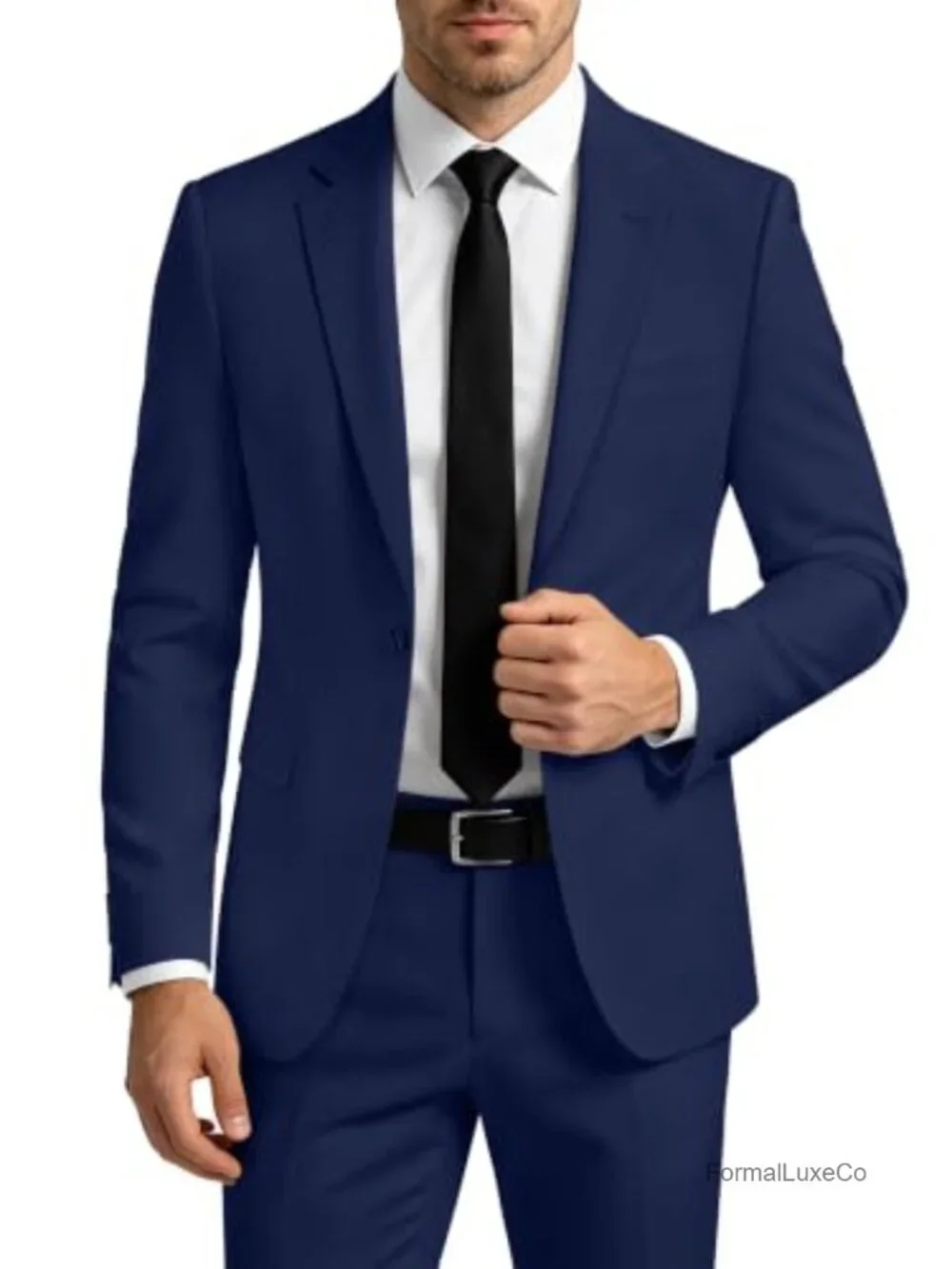 Men's Slim Fit 2-Piece Suit Set - Polyester Blend Jacket & Pants - Wedding